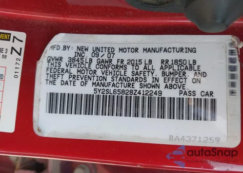 2008 Pontiac Vibe z USA, uszkodzony, nr VIN 5Y2SL65828Z412249